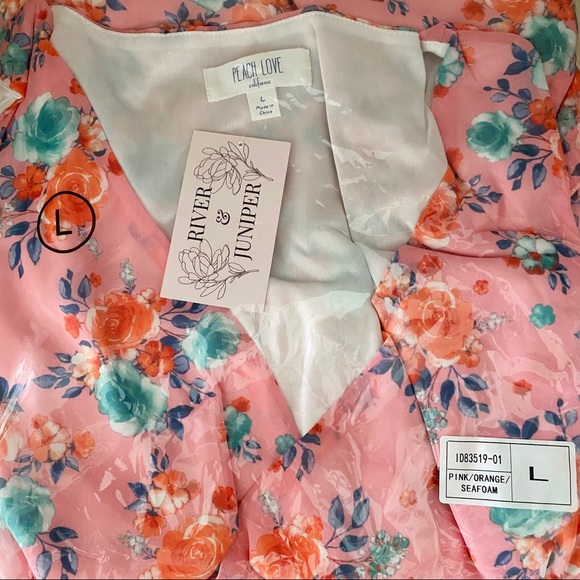 Peach Love California | Sherbet Sleeveless V Neck Floral Print Mini Dress Large - Picture 8 of 10